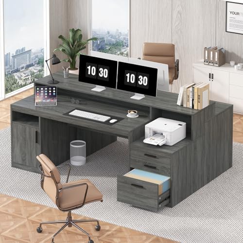 YOMILUVE 65" Computer Desk with 3 Drawers & Printer Shelf for Home Office - Image 7