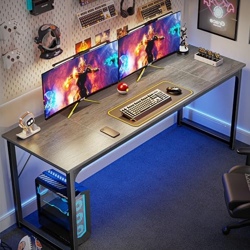 Huuger Computer Desk, 70 Inch Office Desk, Gaming Desk with Storage, Writing Desk Work Desk for Home Office, Study, Long Simple Desk, Large Legroom, Metal Frame, Grey - Image 4