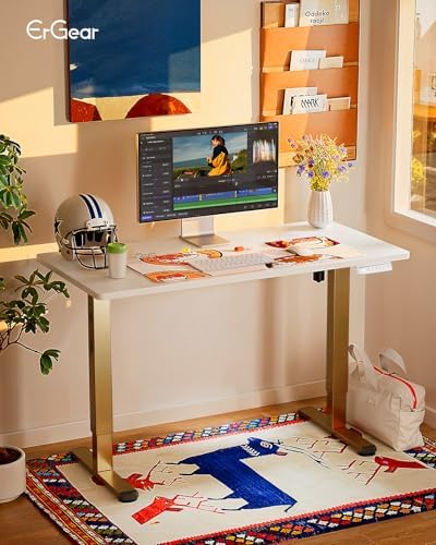 ErGear Height Adjustable Electric Standing Desk, 32 x 19 Inches Sit Stand up Desk, Memory Computer Home Office Desk, White+Gold - Image 2