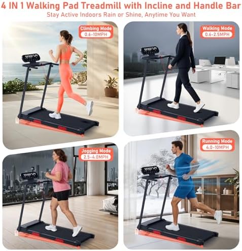 MCRG Walking Pad with Incline, Portable Treadmill with Handle Bar for Home, 3.0HP Electric Home Walking pad Treadmill, 0.6-7.6MPH Mini Under Desk Treadmills for Exercising with Handles Incline, 350LBS - Image 2