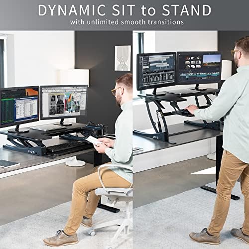 VIVO 36 inch Height Adjustable Stand Up Desk Converter, V Series, Quick Sit to Stand Tabletop Dual Monitor Riser Workstation, Black, DESK-V000V - Image 4