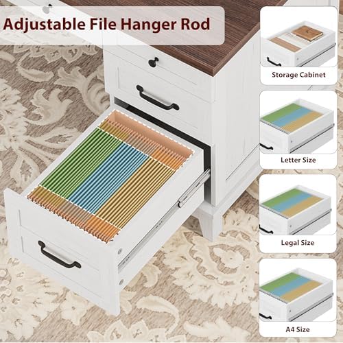 GarveeHome Executive Desk with Drawers, Farmhouse Home Office Desk with Charging Station, 53.54 in Wooden Computer Desk with File Cabinet Storage for Work Study Writing,White Walunt - Image 5