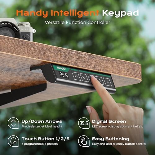 Huuger 63 x 28 Large Electric Standing Desk, Height Adjustable Computer Desk, 27.6" Deep Desktop, Stand up Gaming Office Table with 2 Hooks, 3 Preset Heights, for Home Office, Rustic Brown, 7021Z-1 - Image 5