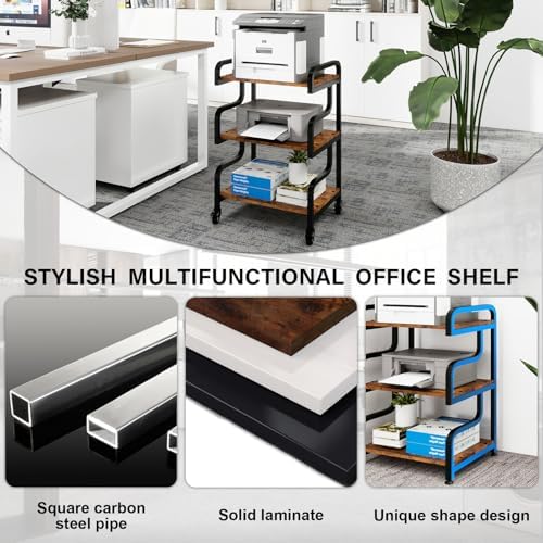 Natwind Stylish 3 Tier Printer Stand, Office Desk Side Storage Shelf,Retro - Image 4