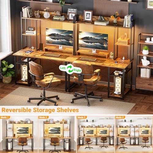 Cyclysio 39'' Gaming Desk with Hutch and Reversible Storage Shelves, Rustic - Image 4