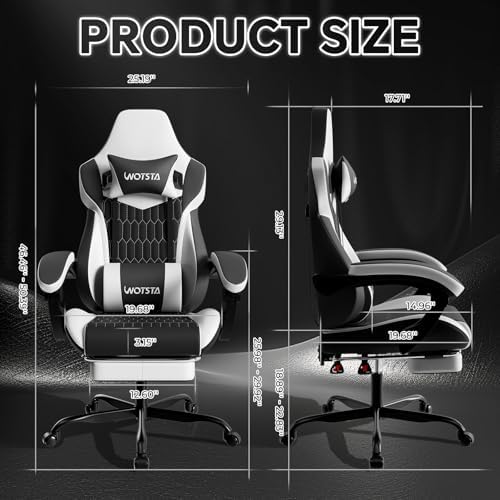 Gaming Chair with Footrest, High Back Gaming Chairs PVC Leather Ergonomic Gamer Chair with Adjustable Headrest Lumbar Support Racing Style Video Gaming Chair for Office/Home (Black White) - Image 3