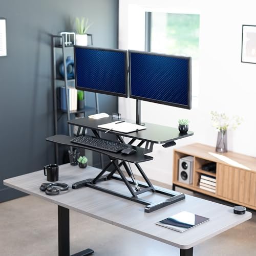 VIVO Black 36 in Standing Desk Converter with Monitor Stand, DESK-V036K-M2 - Image 2