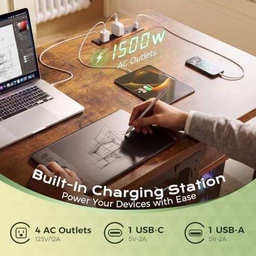 Huuger 63'' x 23.6'' Computer Desk with Power Outlets, 0.95'' Thick Desktop - Image 5