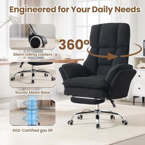 Big and Tall Office Chair with Flip Arms and Footrest, Teddy Criss Cross Legged Home Office Desk Chair with Pet Seat, Comfy Reclining Computer Gaming Chair, Black - Image 5