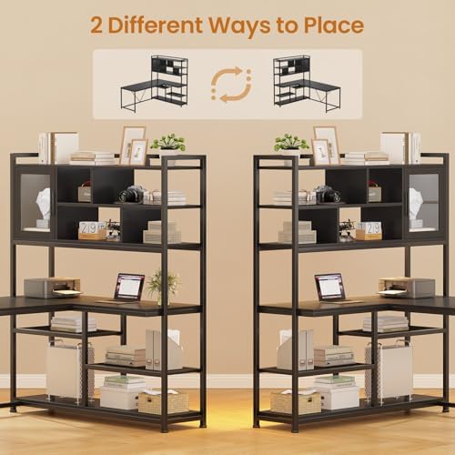 SEDETA L Shaped Computer Desk with Storage Shelves and Bookshelf, Black - Image 6