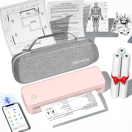 Gloryang Inkless Portable Printer for Travel, Wireless Thermal Printer Supports 8.5 x 11 Inch US Letter Size, Bluetooth Machine Includes Carry Case and 3 Rolls of Thermal Paper Kit, Pink by Gloryang