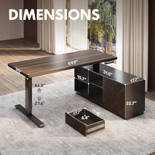 FLEXISPOT 60" Executive Standing Desk with File Cabinet, Black Walnut - Image 2
