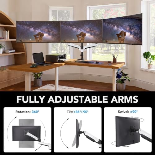 HUANUO Triple Monitor Stand - Full Motion Articulating Monitor Mount Fit Three 17 to 32 inch LCD Computer Screens with Clamp, Grommet Kit - Image 5