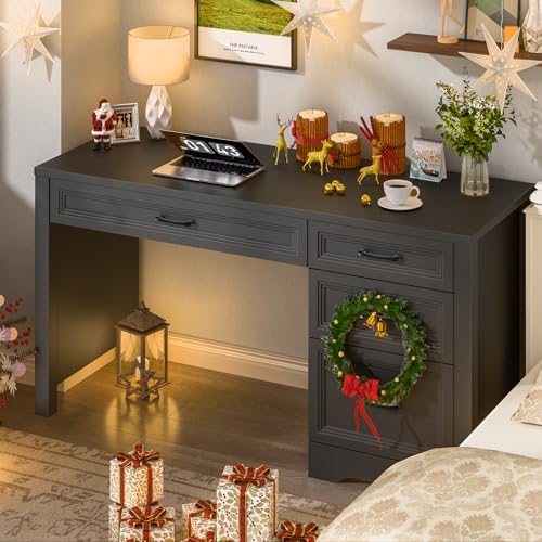 Vabches Farmhouse Executive Desk with Storage and Ample File Drawer, Rustic Large Home Writing Desk for Bedroom, Pure Black - Image 4