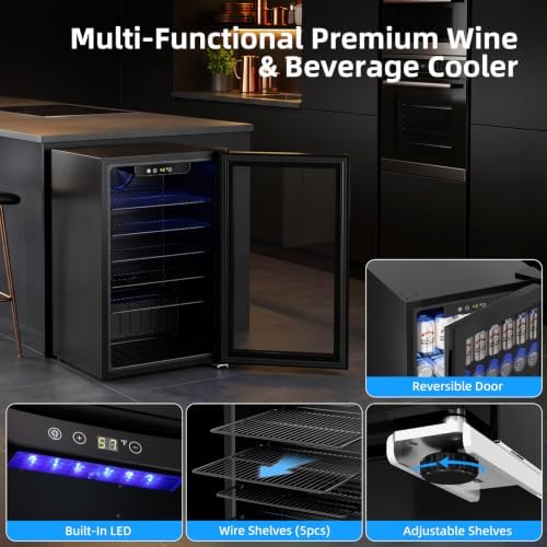 Antarctic Star Mini Fridge 130 Can Beverage Refrigerator Cooler,3.1cu.ft Beverage Refrigerator with Adjustable Shelves & Digital Temperature for Soda Beer or wine fridge for Home, Office Bar - Image 5