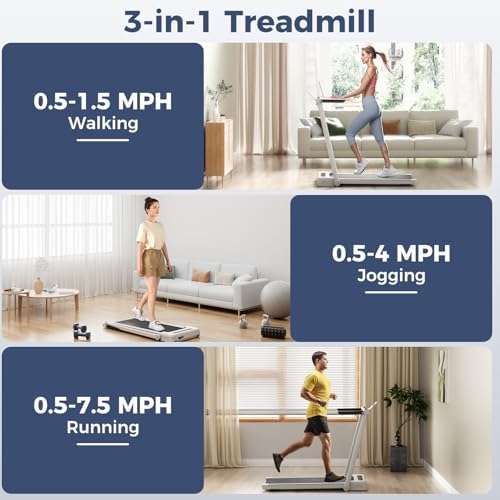 GYMAX Walking Pad Treadmill, 3 in 1 Folding Treadmill with Removable Desktop, Remote & 12 Preset Programs, 2.5 HP Under Desk Walking Pad Running Machine for Home Gym Exercise Workout - Image 2