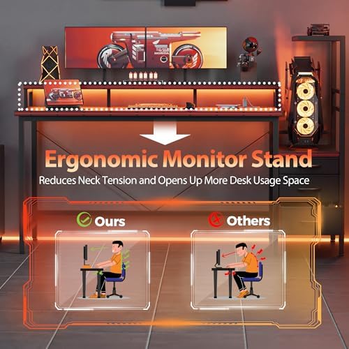 Mericonia 52 inch Gaming Desk with Drawers, Reversible Computer Desk, Black - Image 7