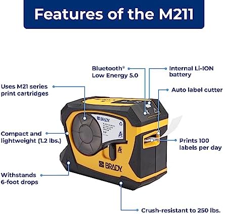 Brady M211 Portable Bluetooth Monochrome Label Printer, Yellow/Black - Image 2