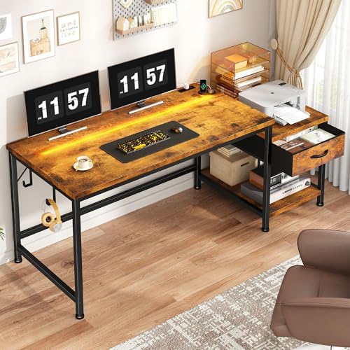 DurayLoly 56"Computer Desk with Printer Shelf,Drawer & Hook for Home Office by Durayloly