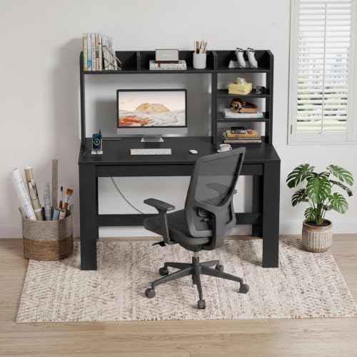 WINAZ 43" Black Gaming Desk with Hutch and Built-in Power Outlet - Image 4
