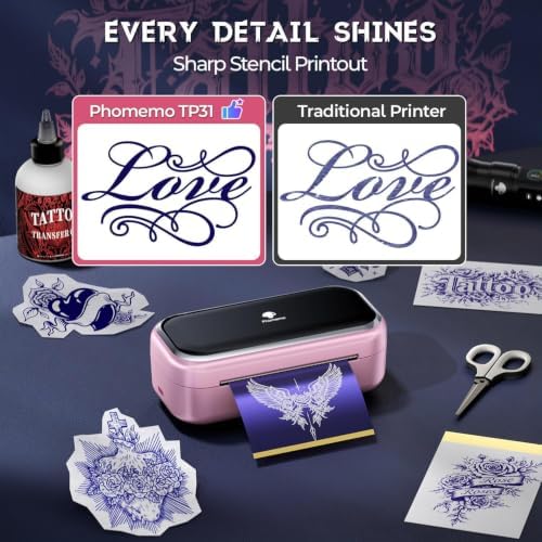 Phomemo Tattoo Maker -Mini Tattoo Stencil Printer Machine TP31 with 30pcs Transfer Paper,Small Portable Tattoo Machine for Beginners/Enthusiast/Artists,Easy to Use with Smartphone,Pad- Pink - Image 6
