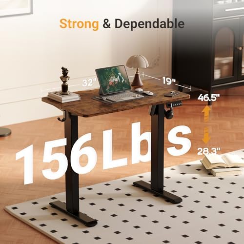 YDN Electric Standing Desk, 32x19 Inch, Rustic Brown - Image 3