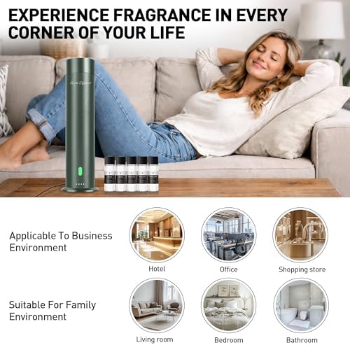 Waterless Diffuser Starter Kit with 5 Scent Oils - Cold Air Diffuser Machine for Home, Hotels and Large Room, 1000 Sq.Ft Coverage Hotel Scent Essential Oil Diffuser, Remote Control, 4.05 Oz, Green-N - Image 6
