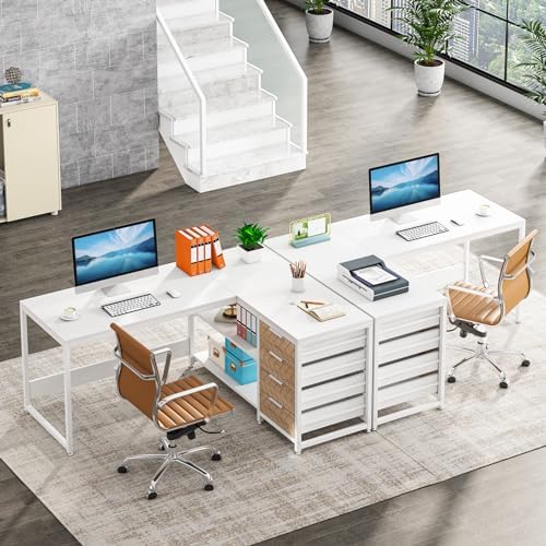 Tribesigns L Shaped Computer Desk with Storage Drawers, 59 inch Corner Desk with Shelves, Reversible L-Shaped Office Desk Study Writing Table Workstation for Home Office, White - Image 4