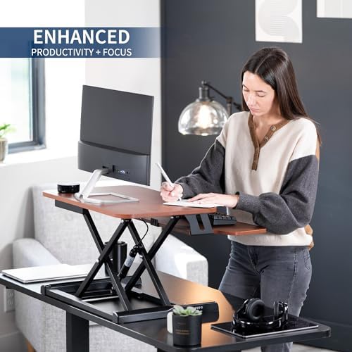 VIVO Dark Walnut 26 in Standing Desk Converter, DESK-V026KA - Image 4
