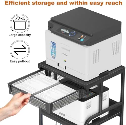 EasyCom Large Printer Stand with Drawer, 3-Tier Industrial Rolling Cart - Image 3