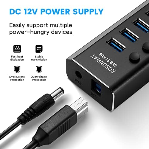 Rosonway 13-Port Powered USB 3.2 Hub 10Gbps, Aluminum USB Hub 72W,RSH-A13 - Image 6