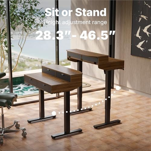 HUANUO 32 x 20 Inch Electric Standing Desk with 4 Drawers, Walnut - Image 6