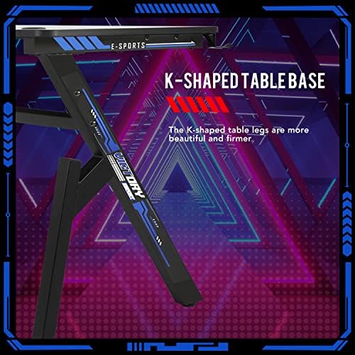 FDW Computer Desk Gaming Desk Student PC Desk Writing Desk Office Desk Modern Ergonomic Racing Style Table Workstation Carbon Fiber Headphone Hook (47in, Blue) - Image 4
