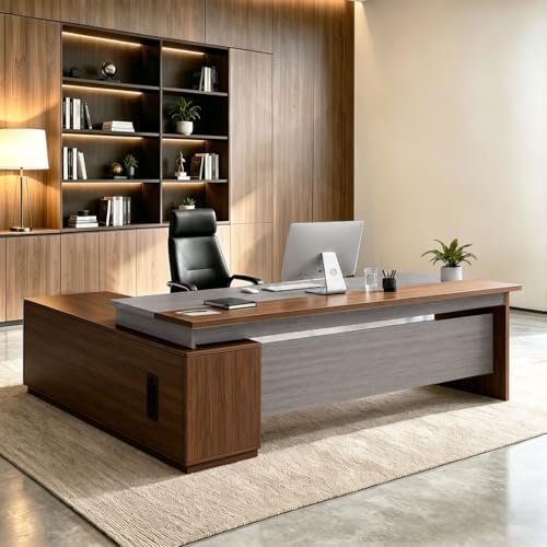 L Shaped Executive Desk with Drawers, Large Wood Workstation, Modern Executive Office Furniture for Home Office and Business Workspace, Multiple Sizes & Colors by Unknown