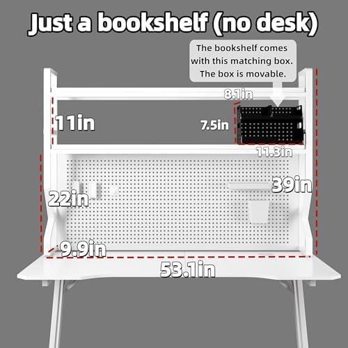 Desktop Hutch Bookshelf,Many Gifts,Metal Desktop Bookcase with pegboard, Desk Shelf, Countertop Storage Organizer Rack for Dorm or Office,Desktop Shelves (White, 45.3" Lx9.9 Wx39 H) - Image 5