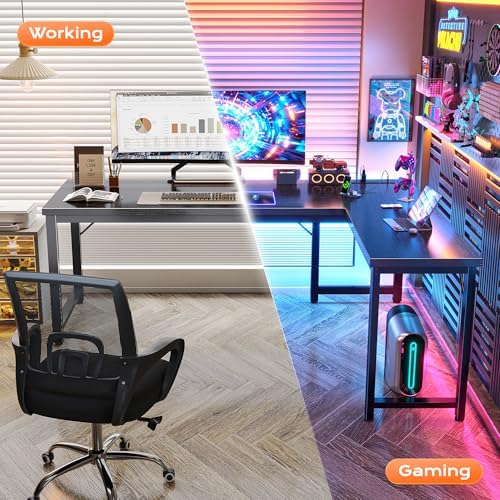 Huuger 63 Inch L Shaped Desk with Power Outlets & 0.95 Inch Thicker Desktop - Image 6