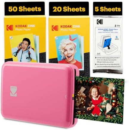 Kodak Step Instant Smartphone Photo Printer - 75 Sheets Bundle - Portable Mini Color Wireless Mobile Printer - Zink 2x3” Sticky-Back Photos - Bluetooth Compatible with Smart Devices - Fun App -Pink by Unknown