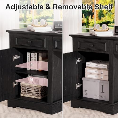 Vipbear 60" Farmhouse Executive Desk with Drawers and Cabinet, Embossed Texture Wood Home Office Desk, Rustic Computer Writing Desk, Workspace for Work Study Writing, Black - Image 4