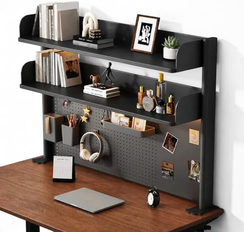 Clamp on Desk Shelf with Pegboard, Desktop Organization Bookshelf by OXBZKMY