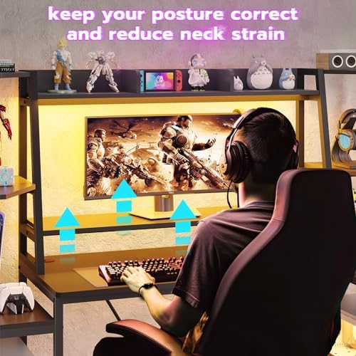 SEDETA 65.7'' Gaming Desk with LED Lights, Hutch and Storage Shelves, Black - Image 6