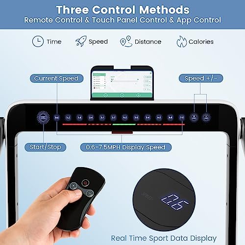 Goplus 2 in 1 Under Desk Treadmill, 2.25HP Superfit Folding Treadmill with Touch Panel Control, App Control, Remote Control, Bluetooth Speaker, Foldable Walking Treadmills for Home Office - Image 4