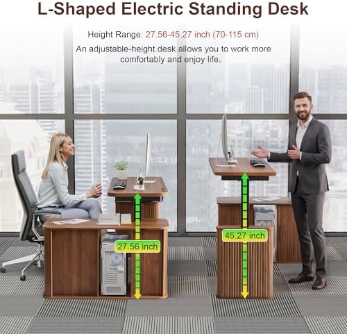 47" L Shaped Electric Wood Standing Desk with Storage - Image 4