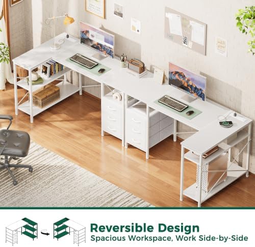 Huuger L Shaped Office Desk with Power Outlets & 3 Drawers - Image 4