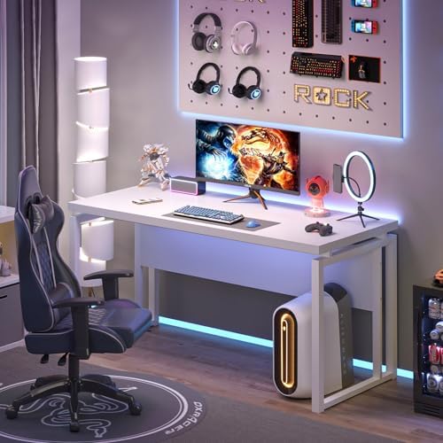 EXCEFUR White Computer Desk, Simple Wood and Metal Home Office Desk, Modern Study Writing Table Workstations for Living Room Bedroom, 53 Inch - Image 4