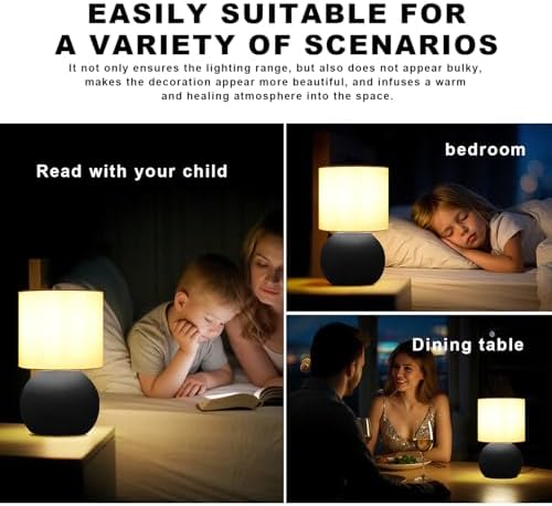 Modern Small Table Lamp Set of 2, Minimalist Metal Nightstand Bedside Lamps with One-Button Inline Switch, 6.2×6.2×10.4 Inch Desk Light for Bedroom, Living Room, Including Light Bulb (Black) - Image 3