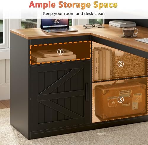 65" Farmhouse Computer Desk with Drawers and Printer Stand for Home Office - Image 6