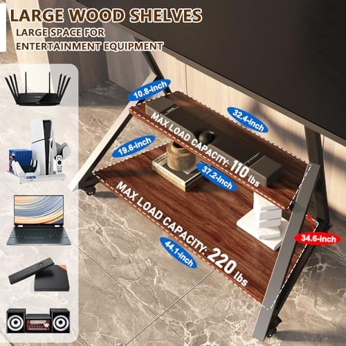 Rolling TV Stand with 2-Tier Wood Shelf for 52-100 Inch TV - Image 4