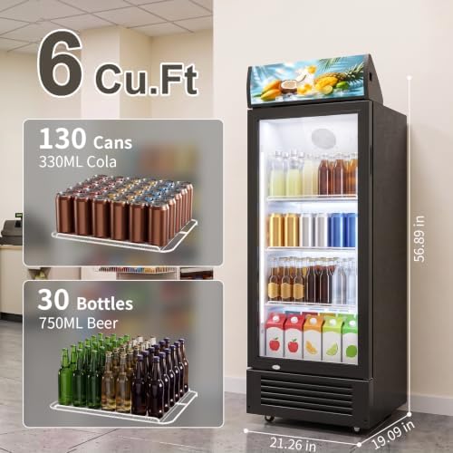 Erivess 6 Cu.Ft Commercial Refrigerators with Double-Tempered Glass Door - Image 2