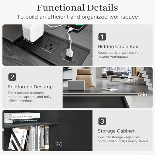 79" L-Shaped Executive Desk, Left-Return Office Desk with Drawers & Storage Cabinet, Large Black Corner Desk with Spacious Desktop for Home Office, Study, Executive Workspace - Image 5