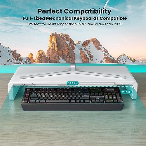 Monitor Stand Riser, Klearlook Foldable Computer Monitor Riser, Height Adjustable Computer Stand, Desk Shelf Riser with Storage Drawer & Tablet Phone Stand for Computer, Desktop, Laptop (White 2 Pack) - Image 3